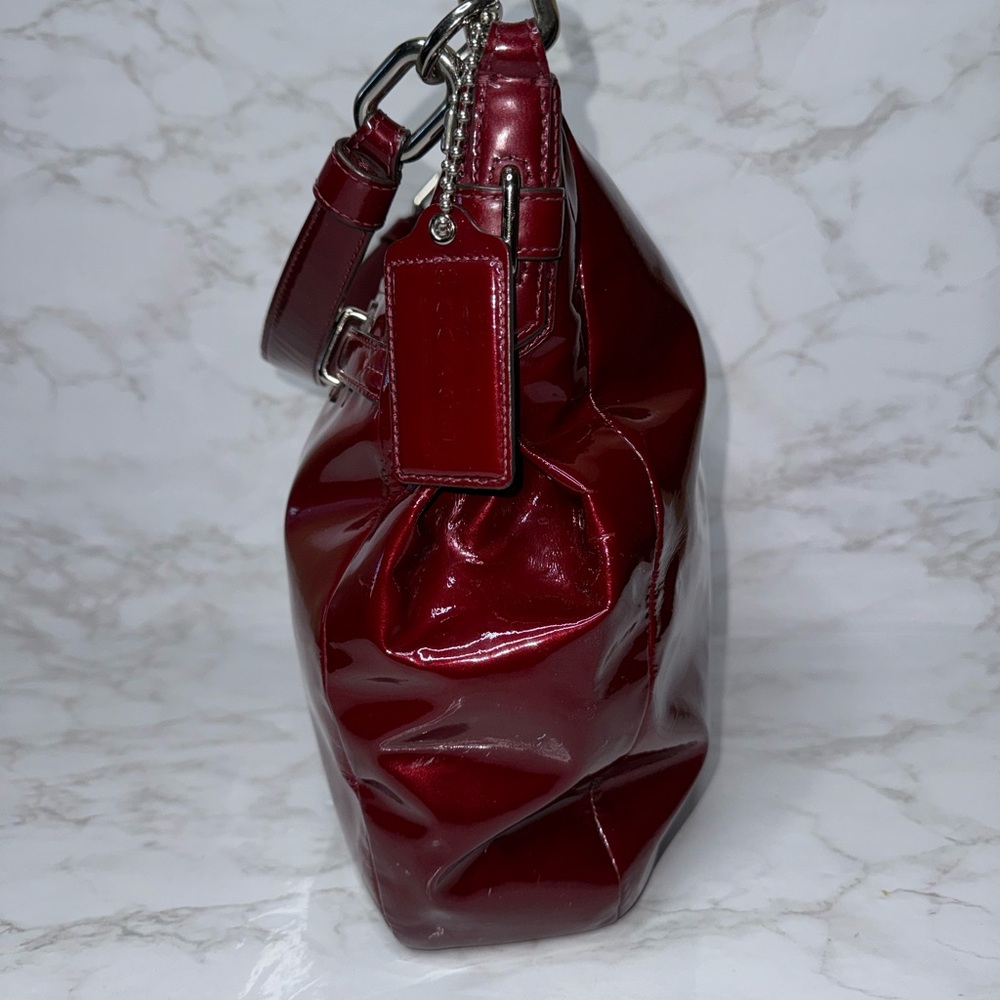 COACH CHELSEA Wine Red Patent Leather Ashley Hobo Shoulder Bag Purse #17861 EUC - Picture 11 of 17